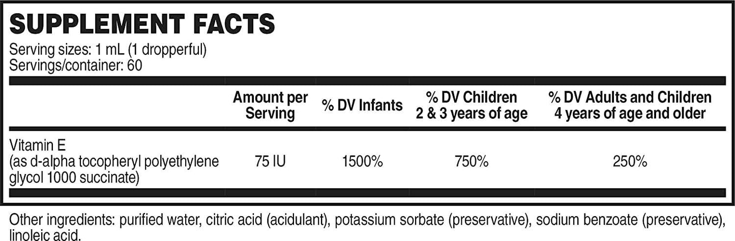 Highly Concentrated Aqua-E Vitamin E Liquid Supplement - 75 IU/ml, 60 ml Bottle