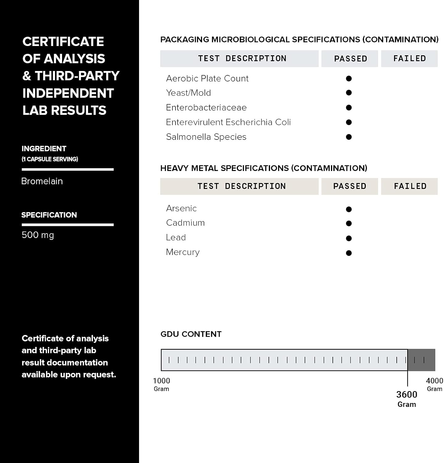 Highly Concentrated Bromelain 500mg - 3600 GDU/Gram - Third-Party Tested - 120 Vegetarian Capsules - Bioavailable Formula - 120 Servings