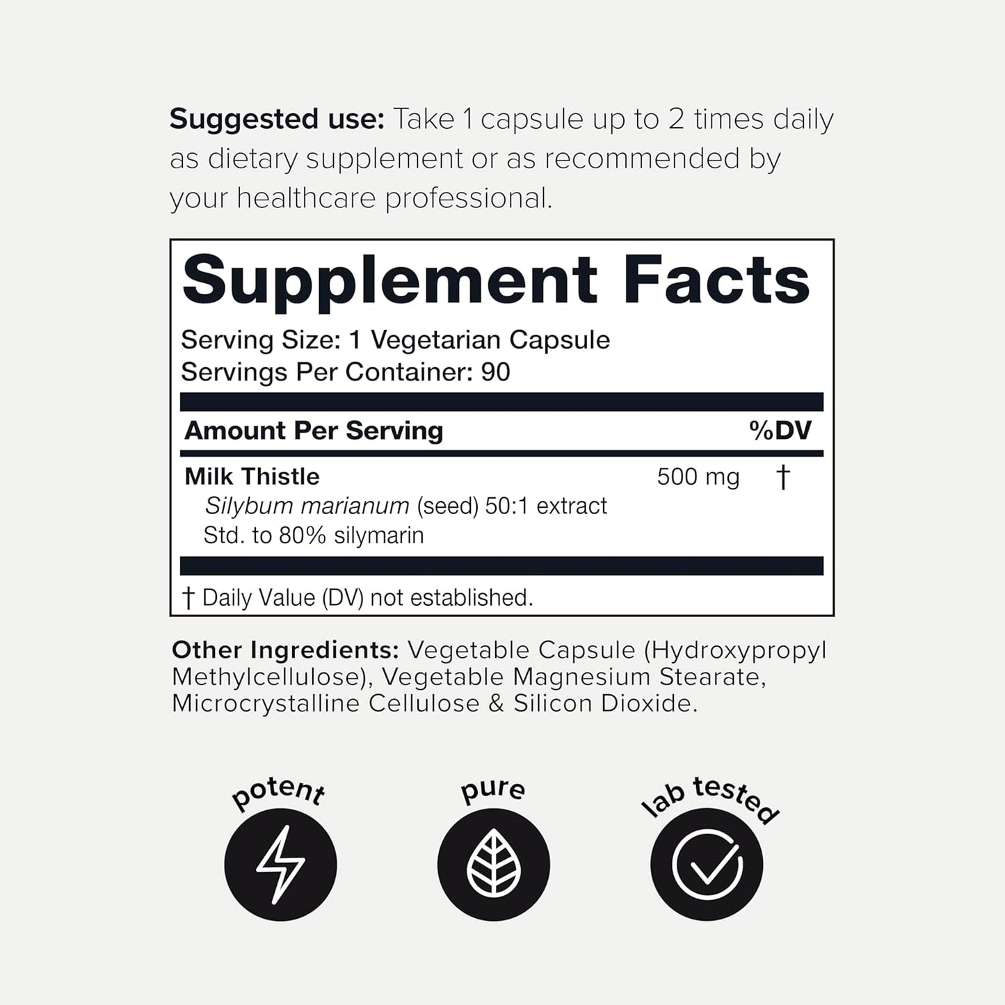 Highly Concentrated Milk Thistle Extract Capsules - 90 Count - 80% Silymarin - Ultra Potent 50:1 - Lab Tested