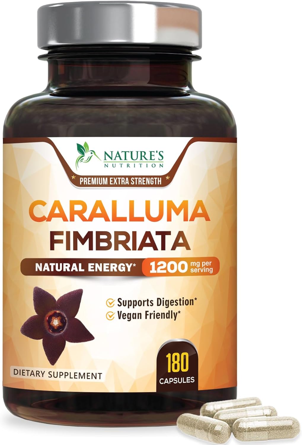 Highly Concentrated Pure Caralluma Fimbriata Extract 1200mg - Vegan Endurance Support Supplement for Men & Women - Non-GMO - 180 Capsules