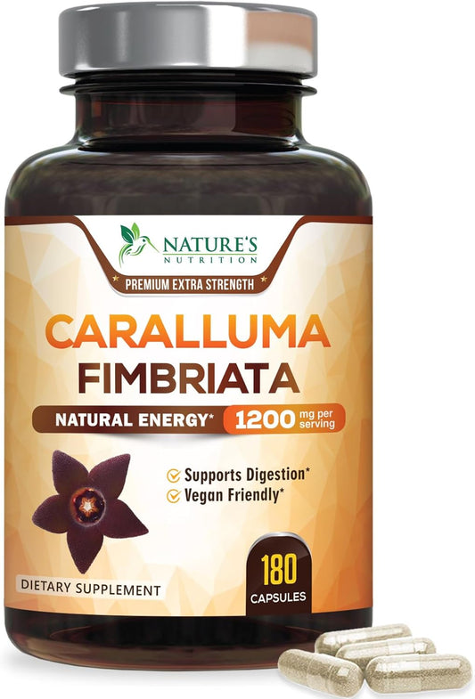 Highly Concentrated Pure Caralluma Fimbriata Extract 1200mg - Vegan Endurance Support Supplement for Men & Women - Non-GMO - 180 Capsules