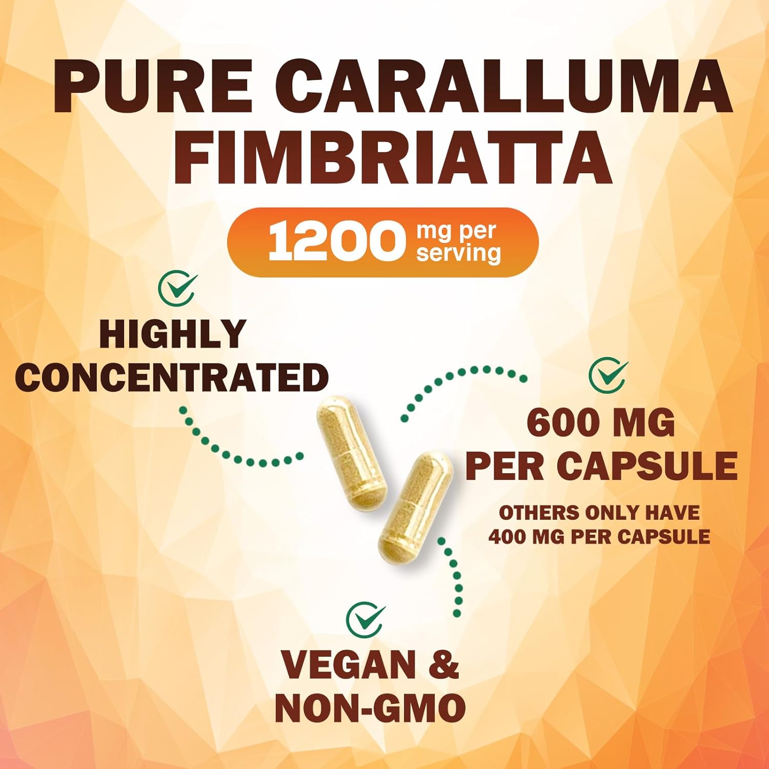 Highly Concentrated Pure Caralluma Fimbriata Extract 1200mg - Vegan Endurance Support Supplement for Men & Women - Non-GMO - 180 Capsules