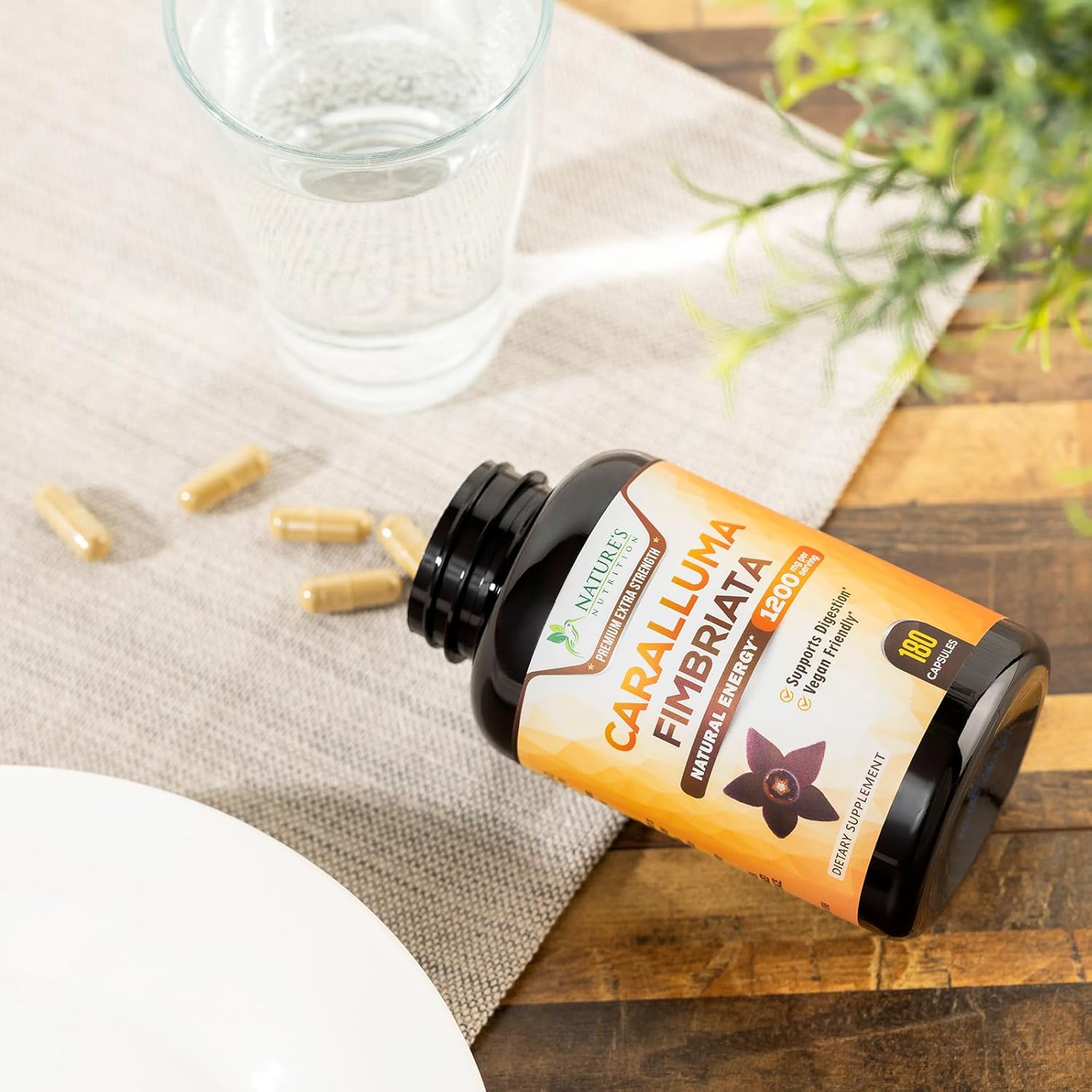 Highly Concentrated Pure Caralluma Fimbriata Extract 1200mg - Vegan Endurance Support Supplement for Men & Women - Non-GMO - 180 Capsules