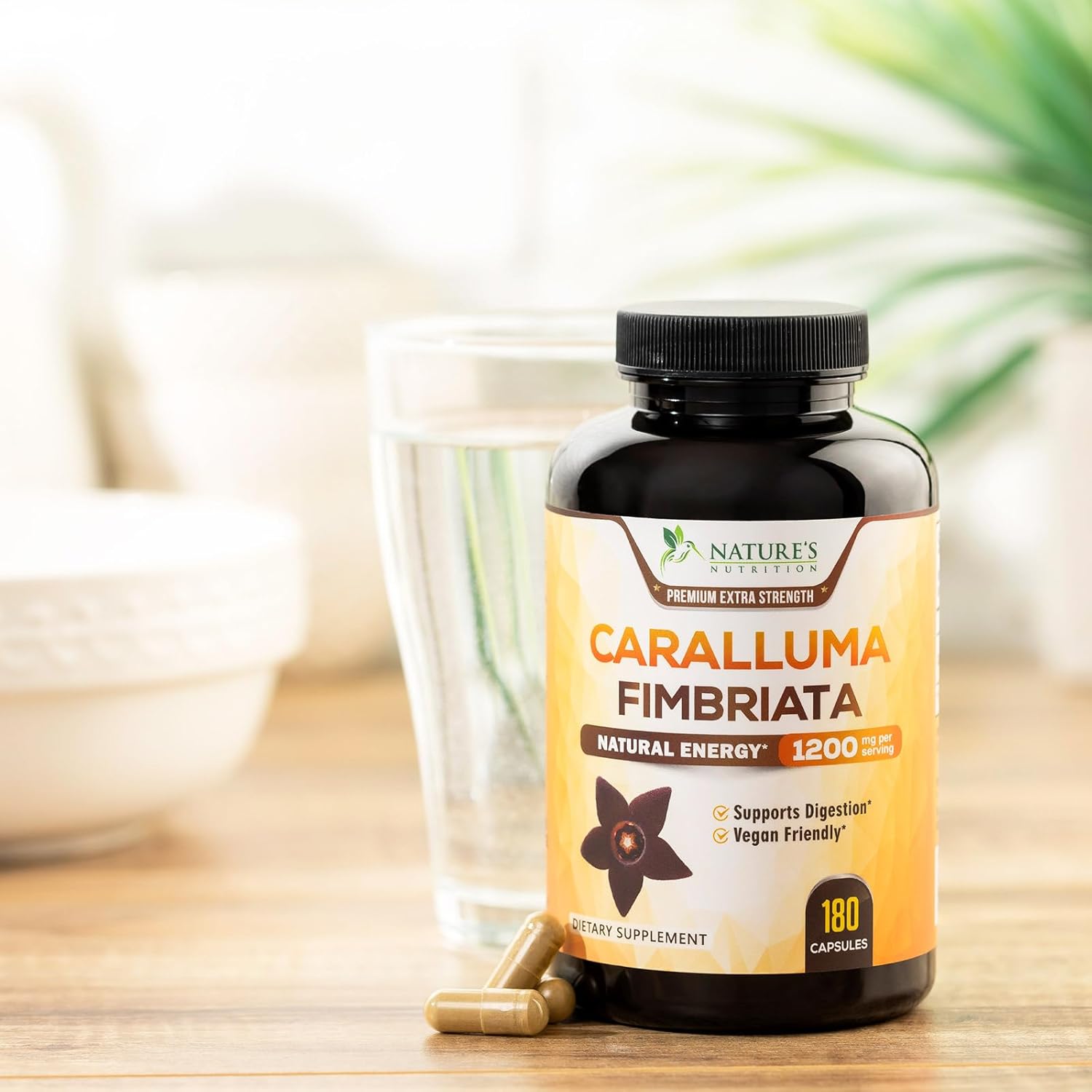 Highly Concentrated Pure Caralluma Fimbriata Extract 1200mg - Vegan Endurance Support Supplement for Men & Women - Non-GMO - 180 Capsules