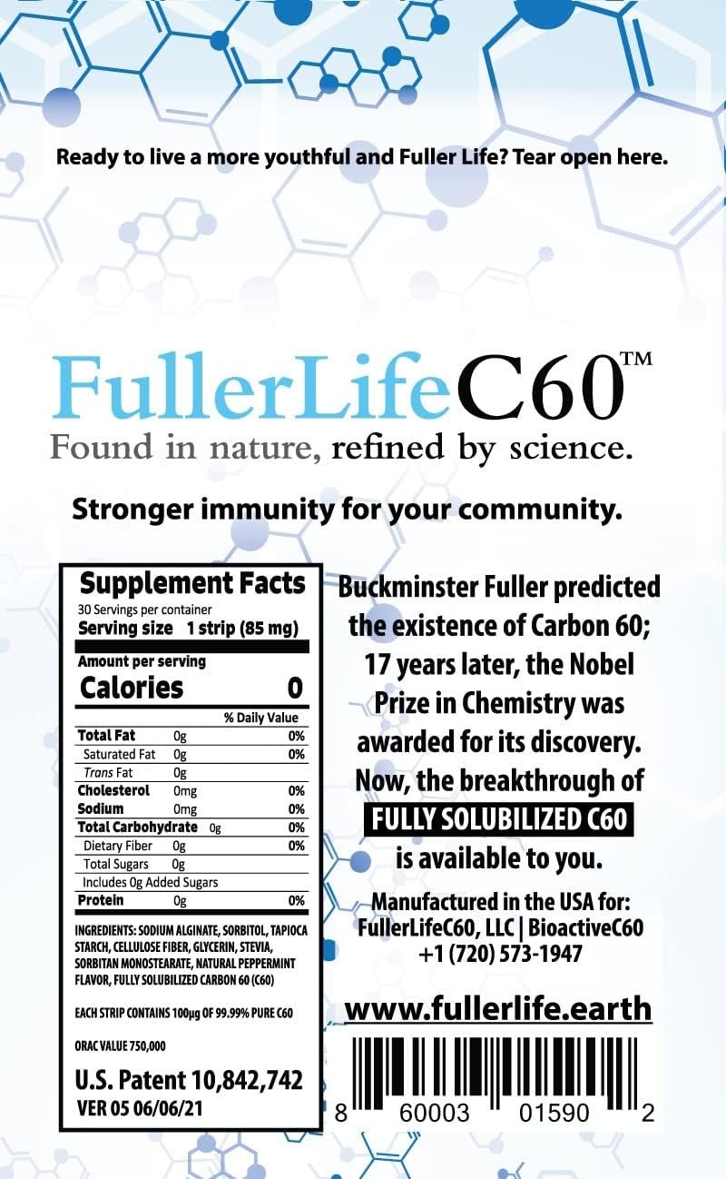 Highly Effective FullerLifeC60 Antioxidant Strips | Immunity Boost | 99.99% Pure C60 | Solvent-Free | Rapidly Dissolving Solubilized C60