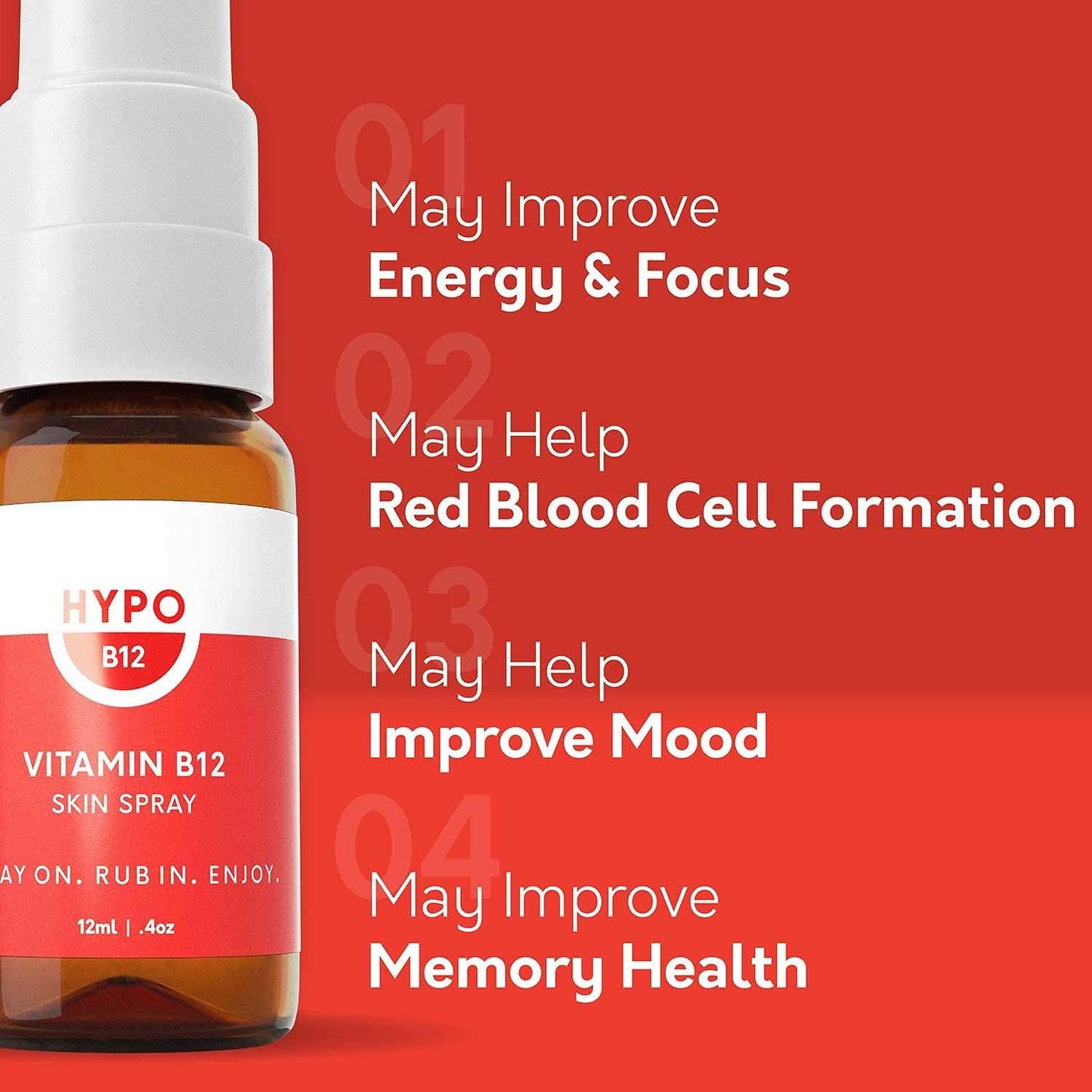 Highly Effective Hypo Vitamin B12 Spray | 16x More Absorption Than Pills & Drops | Boost Energy & Mood | Topical for Health | 680mcg Per Spray | 30 Day Supply