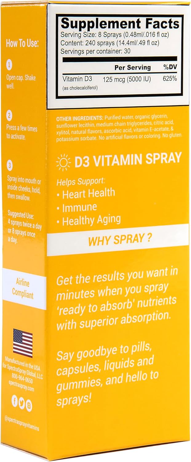 Highly Effective Spectraspray Vitamin D3 Oral Spray - 5000IU Natural Vitamin D3 Spray for Better Absorption