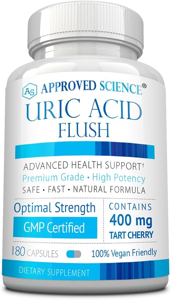 Highly Effective Uric Acid Flush Supplement with Folic Acid & Tart Cherry - 180 Capsules - 3 Month Supply by Approved Science®