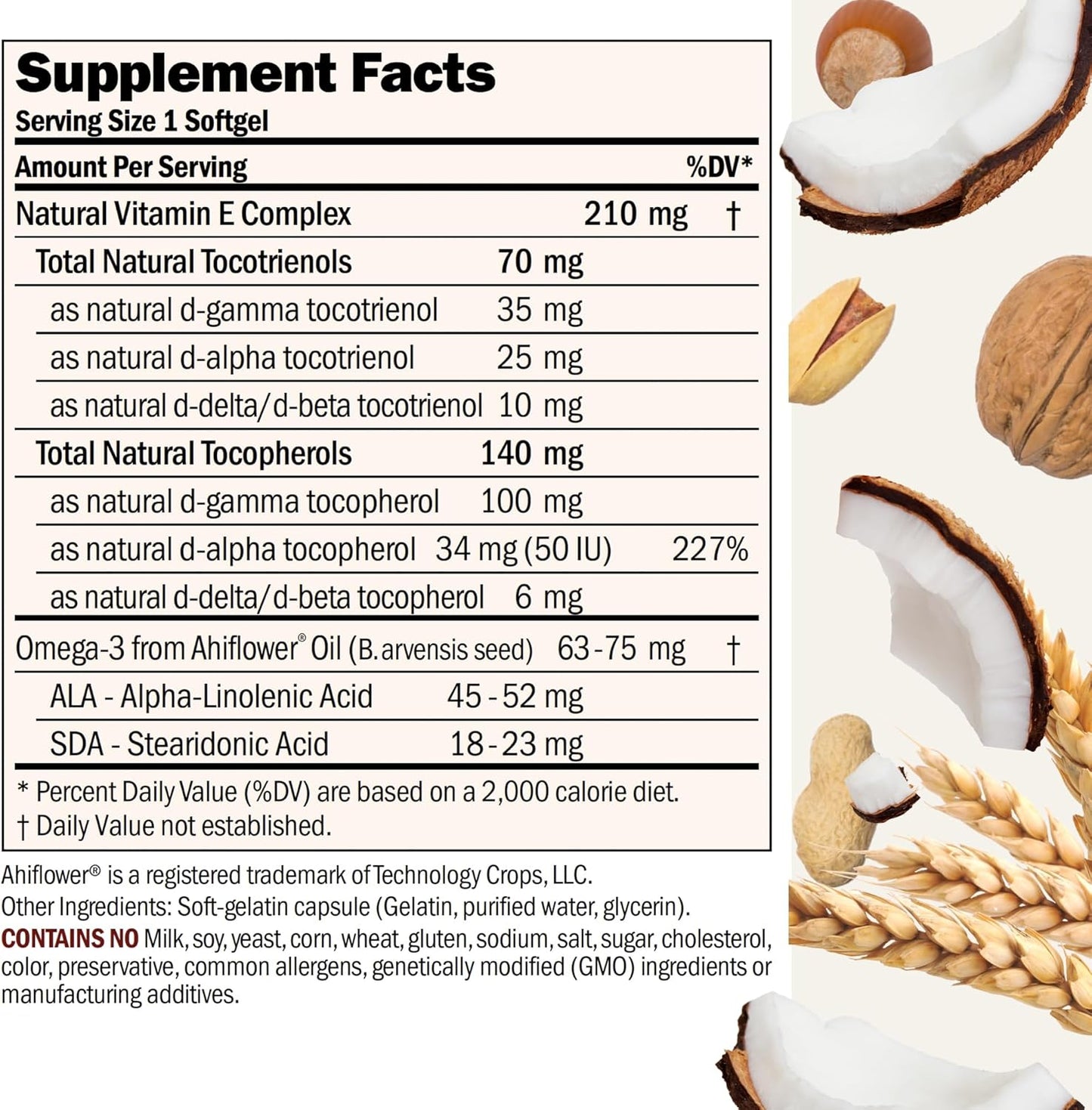 Highly Potent 8-Form Vitamin E Softgels - Complete Tocotrienols with Gamma, Alpha, Beta, Delta Tocopherols. Natural Anti-oxidant, No Additives - 120 Softgels