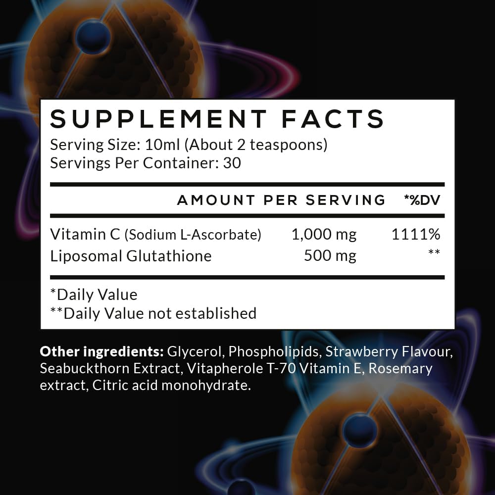 Highly Potent Liposomal Glutathione and Vitamin C Liquid Antioxidant Formula, 30 Servings, Soy Free, 500mg Glutathione + 1000mg Vitamin C