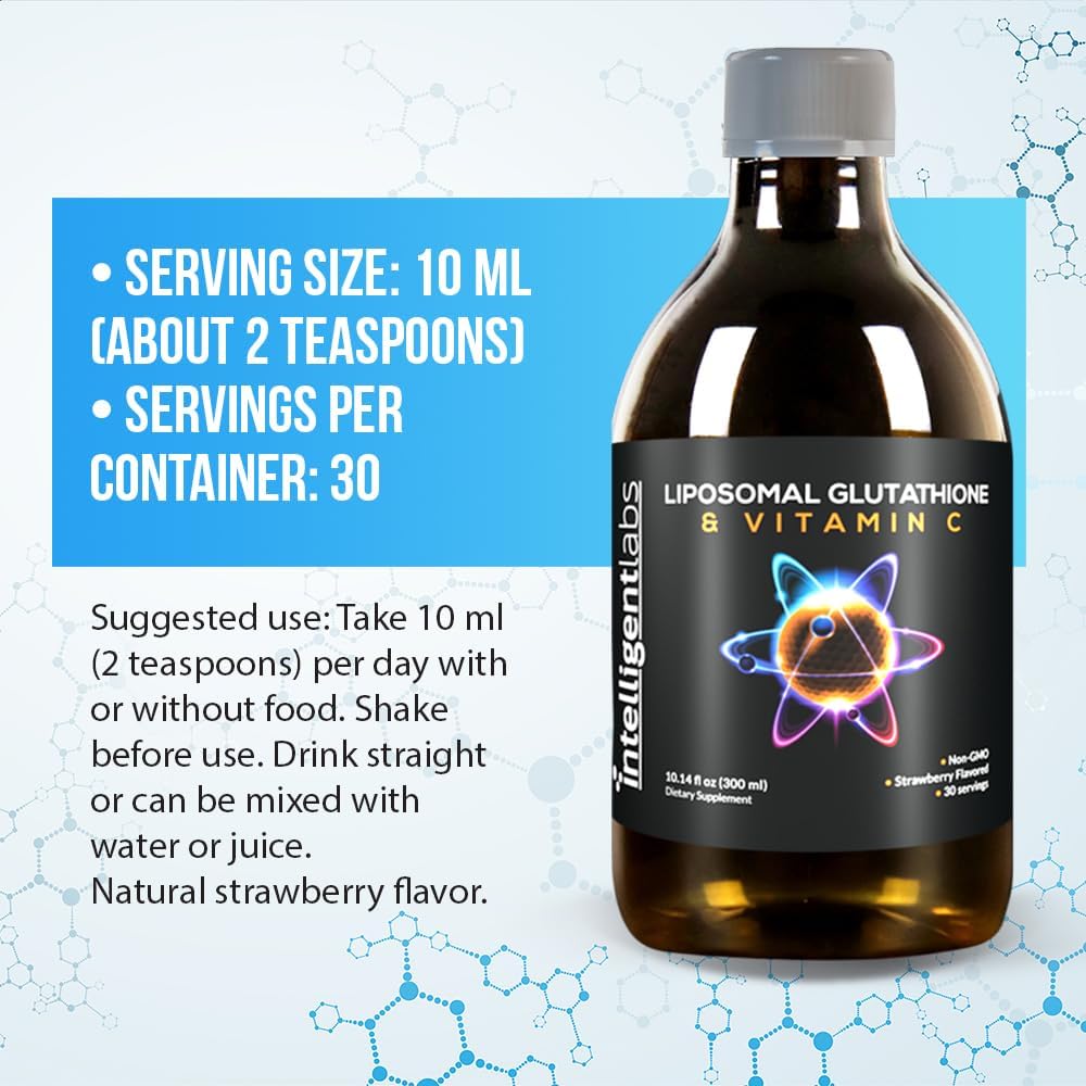 Highly Potent Liposomal Glutathione and Vitamin C Liquid Antioxidant Formula, 30 Servings, Soy Free, 500mg Glutathione + 1000mg Vitamin C
