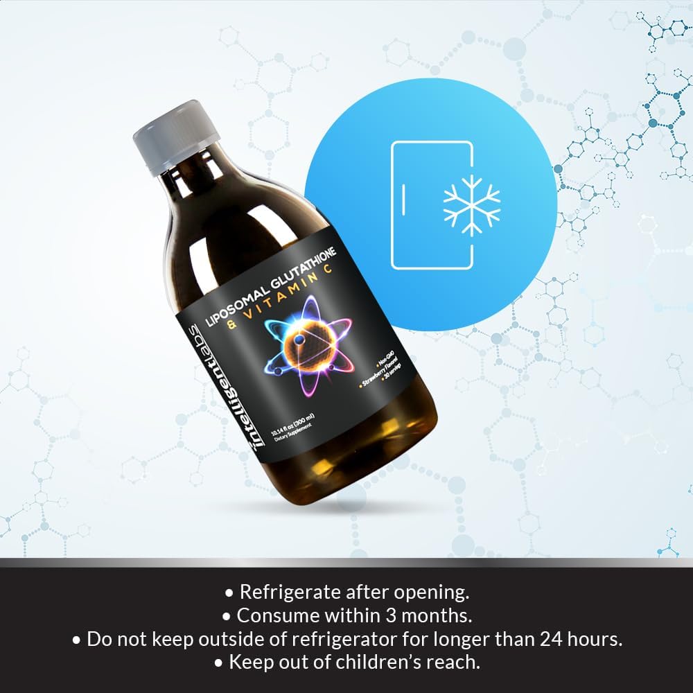Highly Potent Liposomal Glutathione and Vitamin C Liquid Antioxidant Formula, 30 Servings, Soy Free, 500mg Glutathione + 1000mg Vitamin C