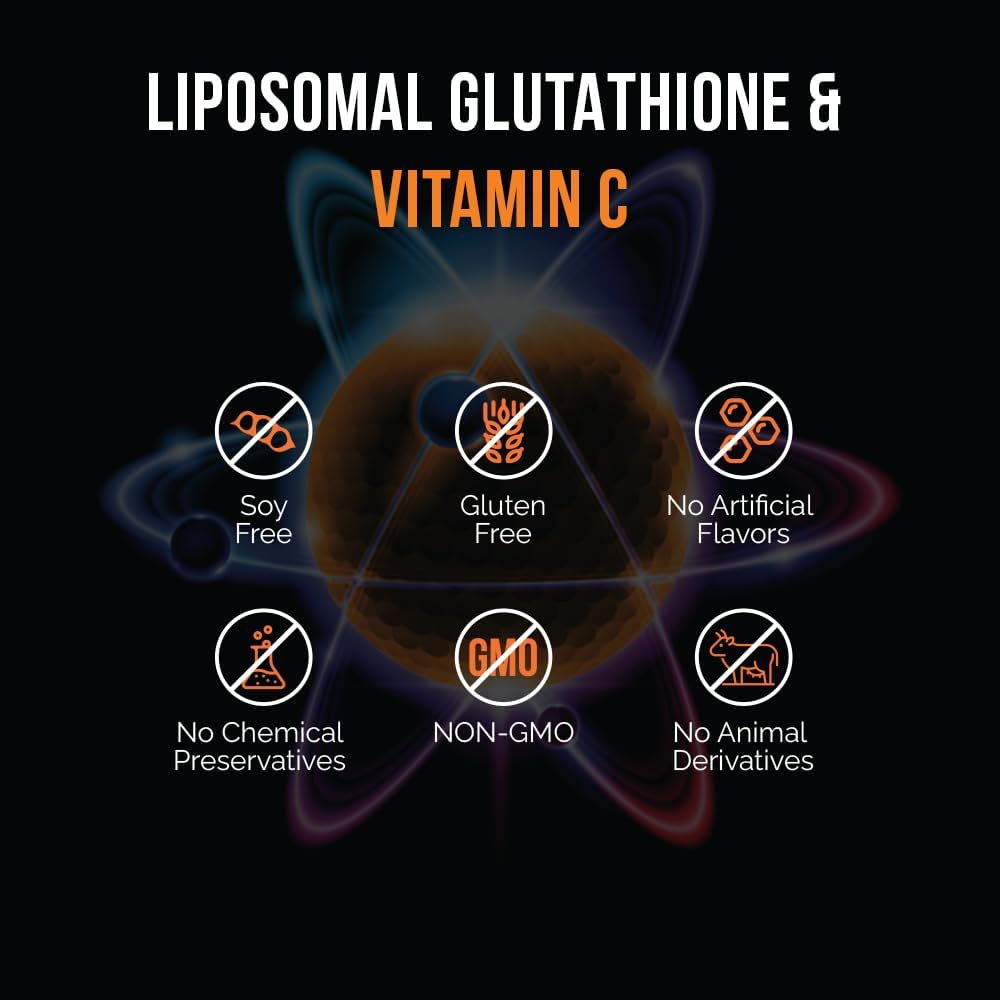 Highly Potent Liposomal Glutathione and Vitamin C Liquid Antioxidant Formula, 30 Servings, Soy Free, 500mg Glutathione + 1000mg Vitamin C