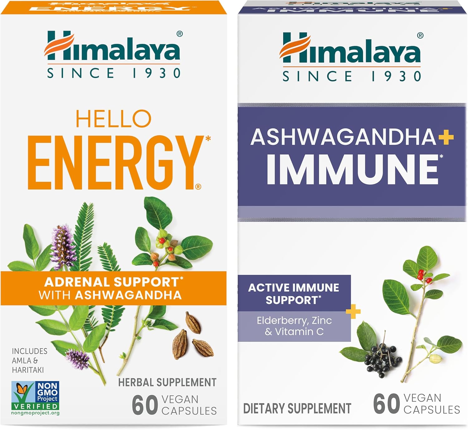 Himalaya Adrenal & Immune Support Bundle with Ashwagandha and Vitamin C - 60 Capsules Each