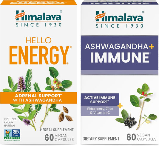 Himalaya Adrenal & Immune Support Bundle with Ashwagandha and Vitamin C - 60 Capsules Each