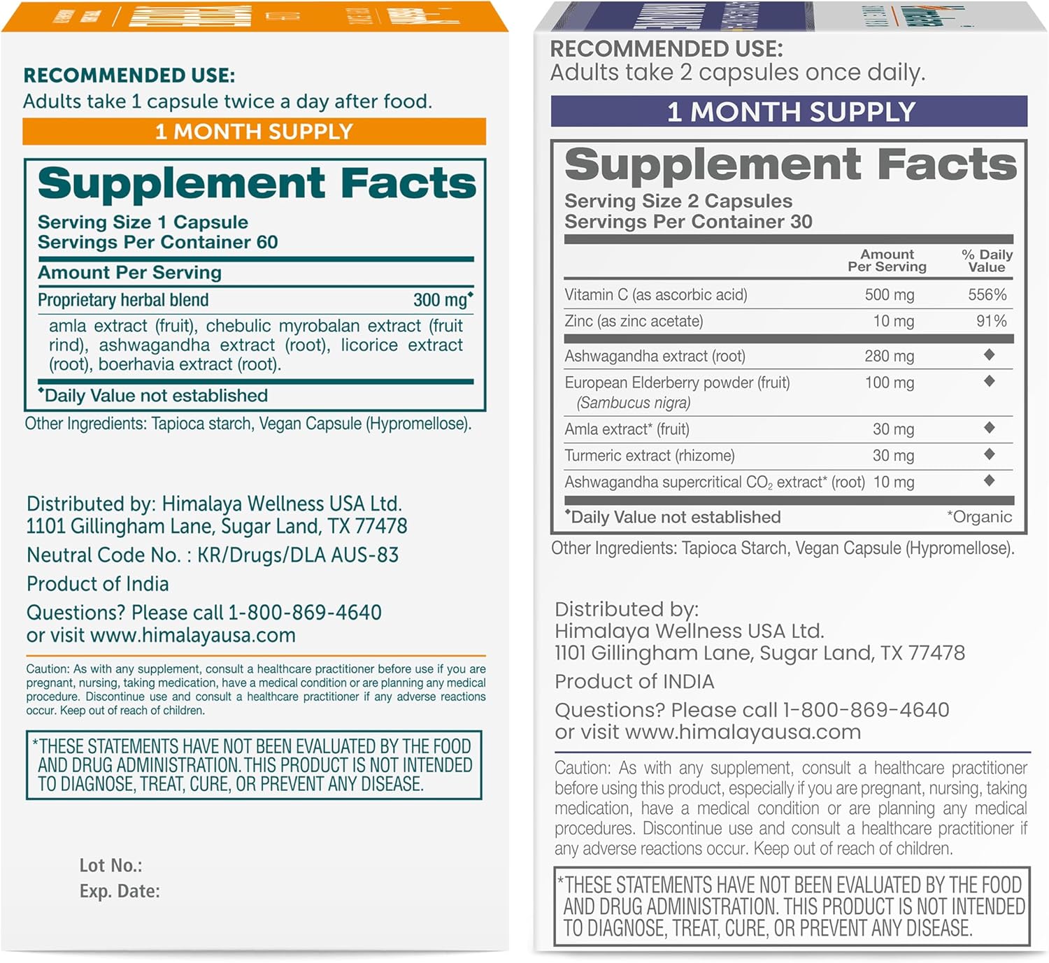 Himalaya Adrenal & Immune Support Bundle with Ashwagandha and Vitamin C - 60 Capsules Each