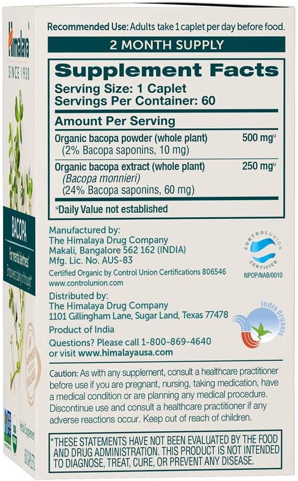 Himalaya Bacopa Herbal Supplement - 60 Vegetarian Capsules for Cognitive Health