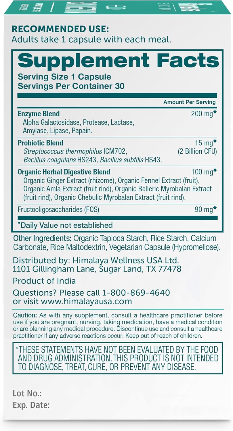 Himalaya Hello Easy Digestion Capsules with Probiotics, Prebiotics, and Herbal Support - 30 Vegetarian Capsules