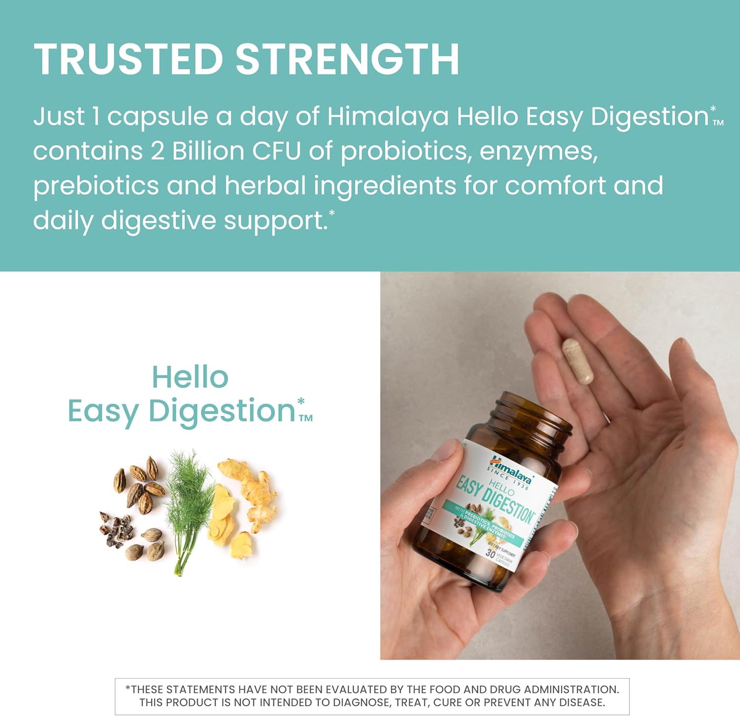 Himalaya Hello Easy Digestion Capsules with Probiotics, Prebiotics, and Herbal Support - 30 Vegetarian Capsules