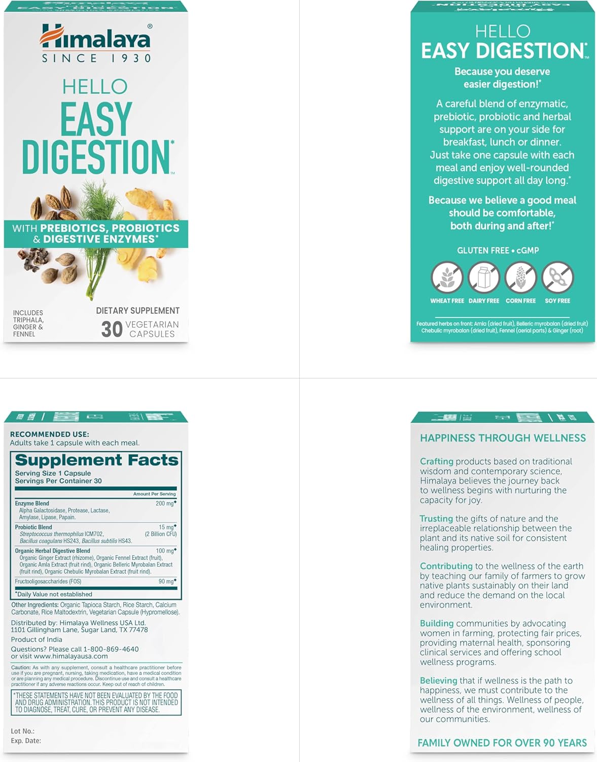 Himalaya Hello Easy Digestion Capsules with Probiotics, Prebiotics, and Herbal Support - 30 Vegetarian Capsules