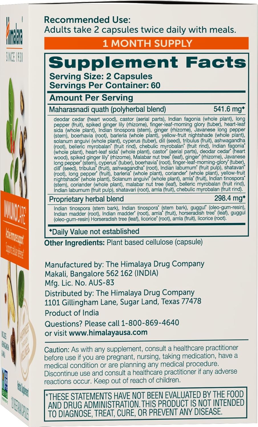 Himalaya ImmunoCare 840mg Capsules - Supports Active Immune System & Cellular Defense - 1 Month Supply - BoostGo Australia