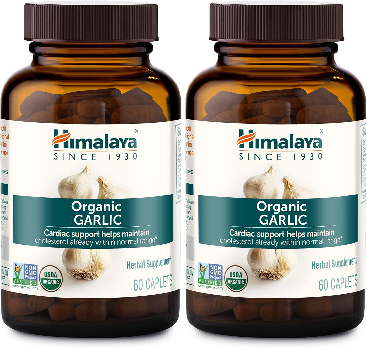 Himalaya Organic Garlic Caplets, 1,400 mg - 60 Count (Pack of 2) for Lipid Metabolism and Immune Support, 1 Month Supply