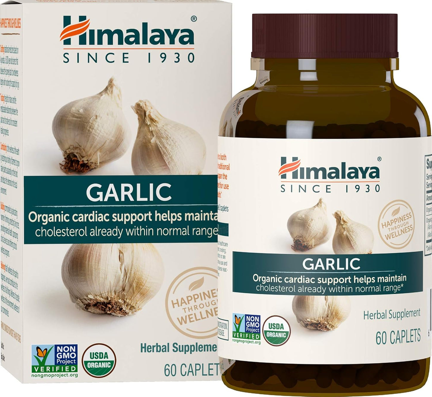 Himalaya Organic Garlic Caplets, 1,400 mg - 60 Count (Pack of 2) for Lipid Metabolism and Immune Support, 1 Month Supply