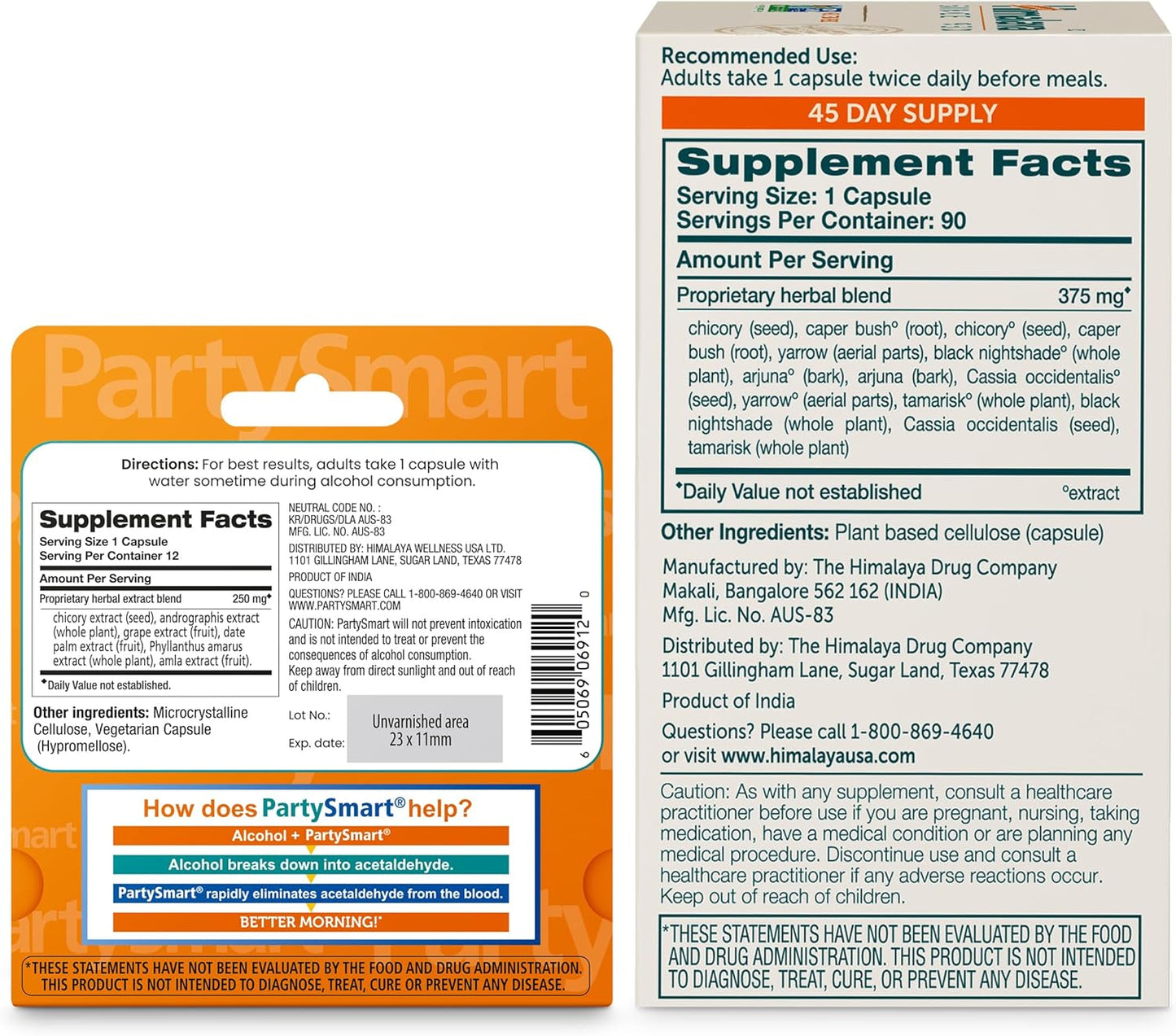 Himalaya PartySmart & LiverCare Bundle: 12 Caps for Hangover Relief + 90 Caps for Liver Support & Cleanse