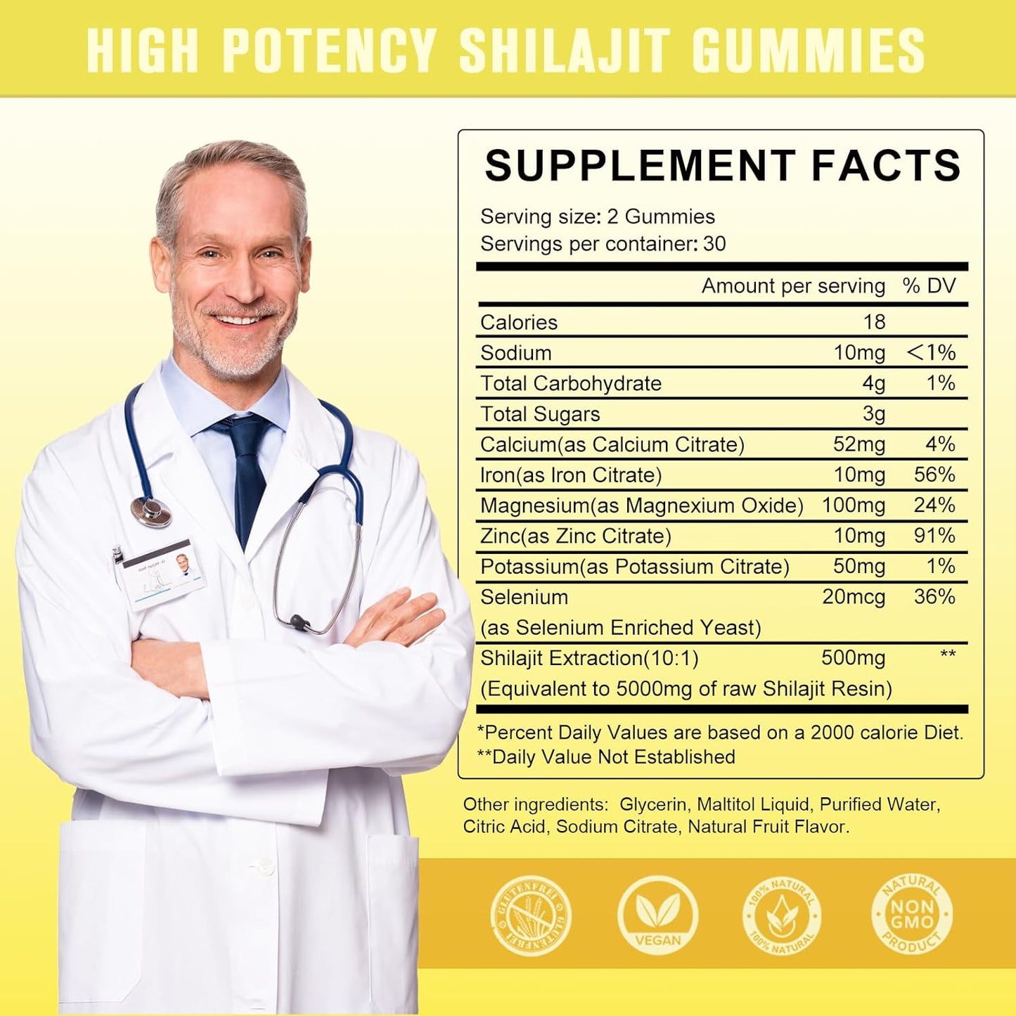Himalayan Organic Shilajit Gummies 5000MG Supplement with 85+ Trace Minerals for Energy & Immune Support - 120 Count