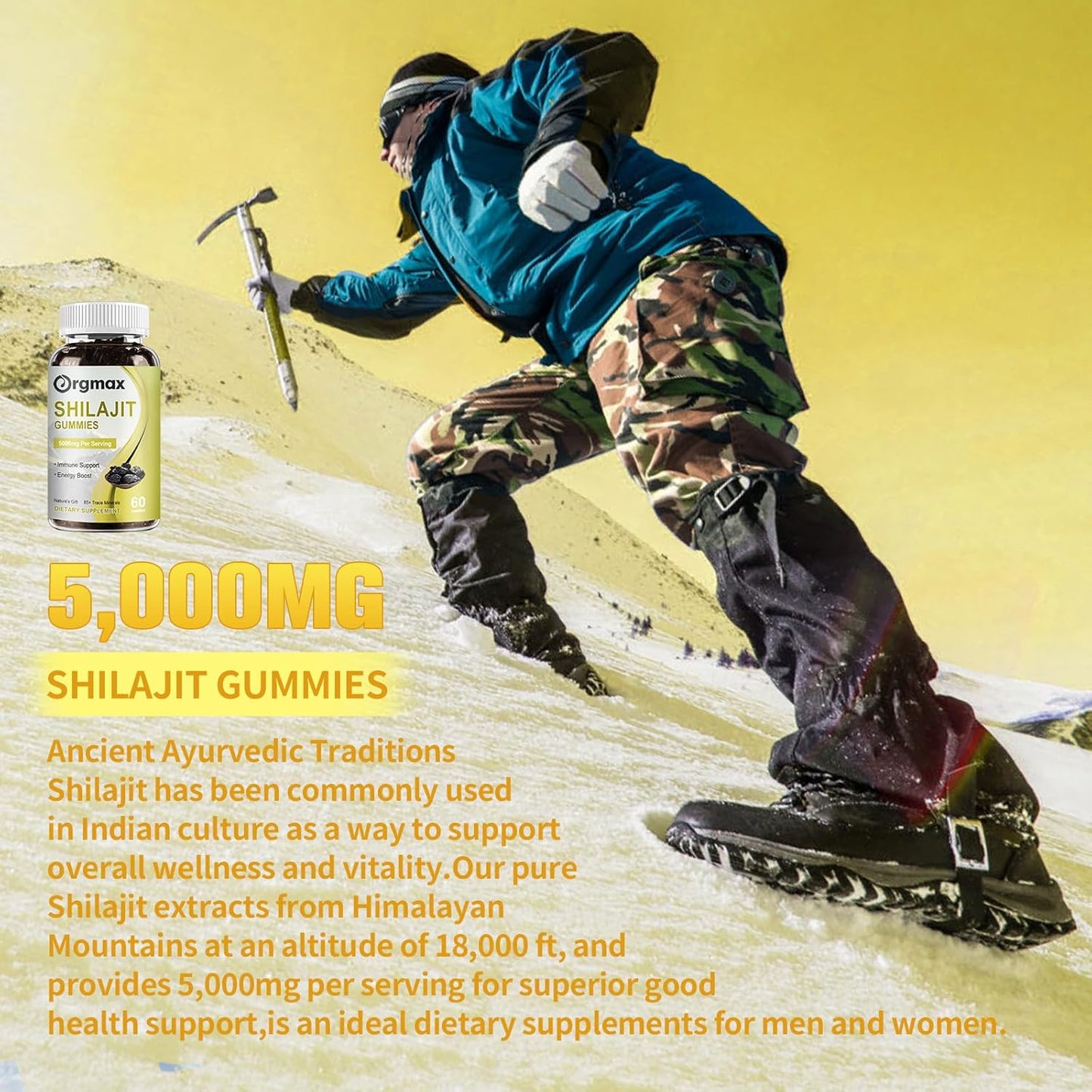 Himalayan Organic Shilajit Gummies 5000MG Supplement with 85+ Trace Minerals for Energy & Immune Support - 120 Count