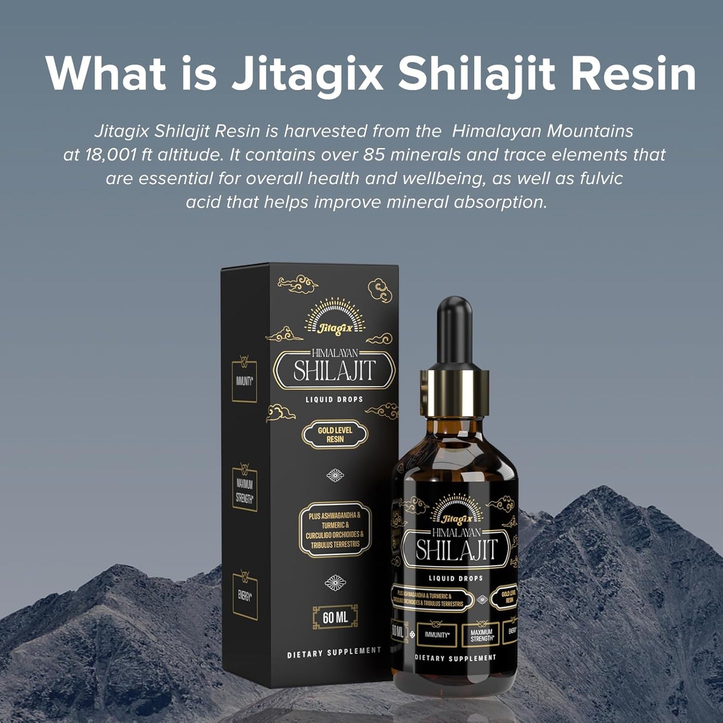 Himalayan Shilajit Drops with Fulvic Acid and Trace Minerals for Energy, Immunity, and Vitality - 2 FL OZ