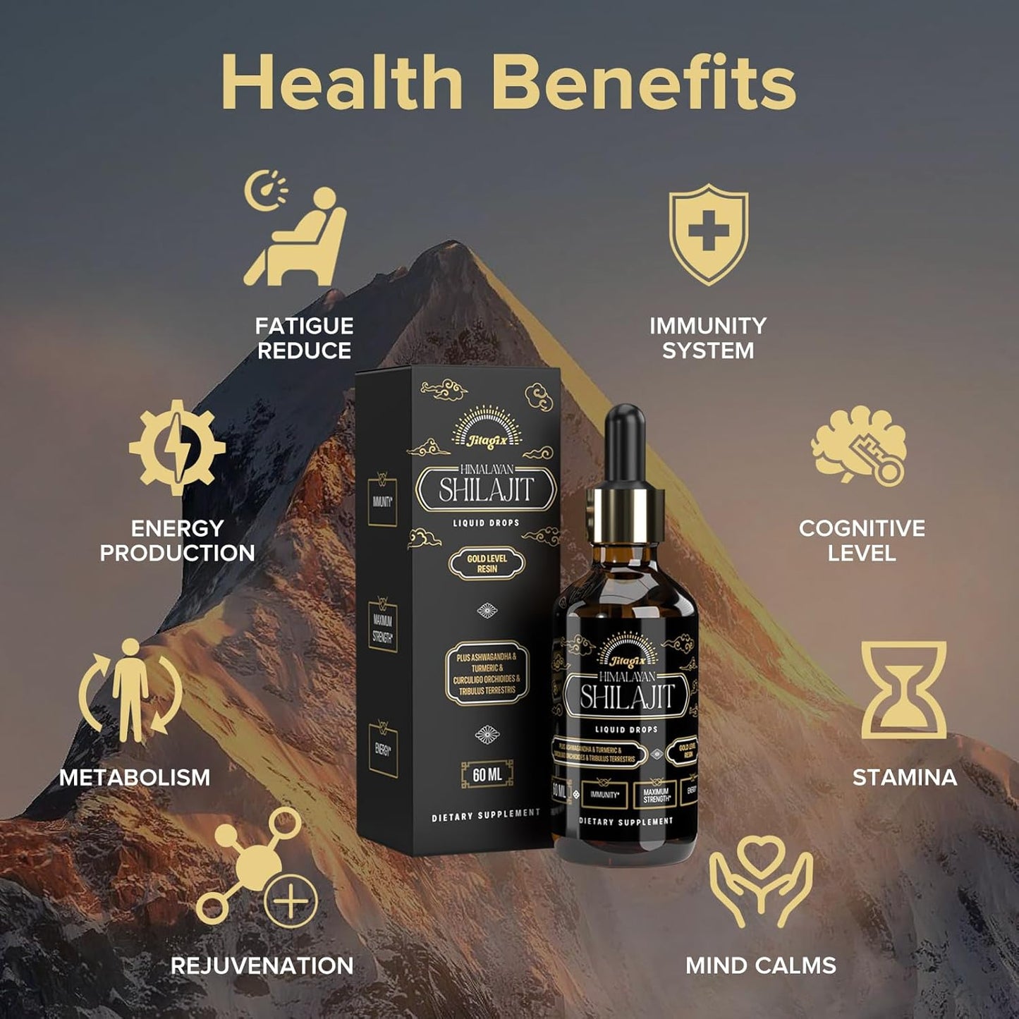 Himalayan Shilajit Drops with Fulvic Acid and Trace Minerals for Energy, Immunity, and Vitality - 2 FL OZ