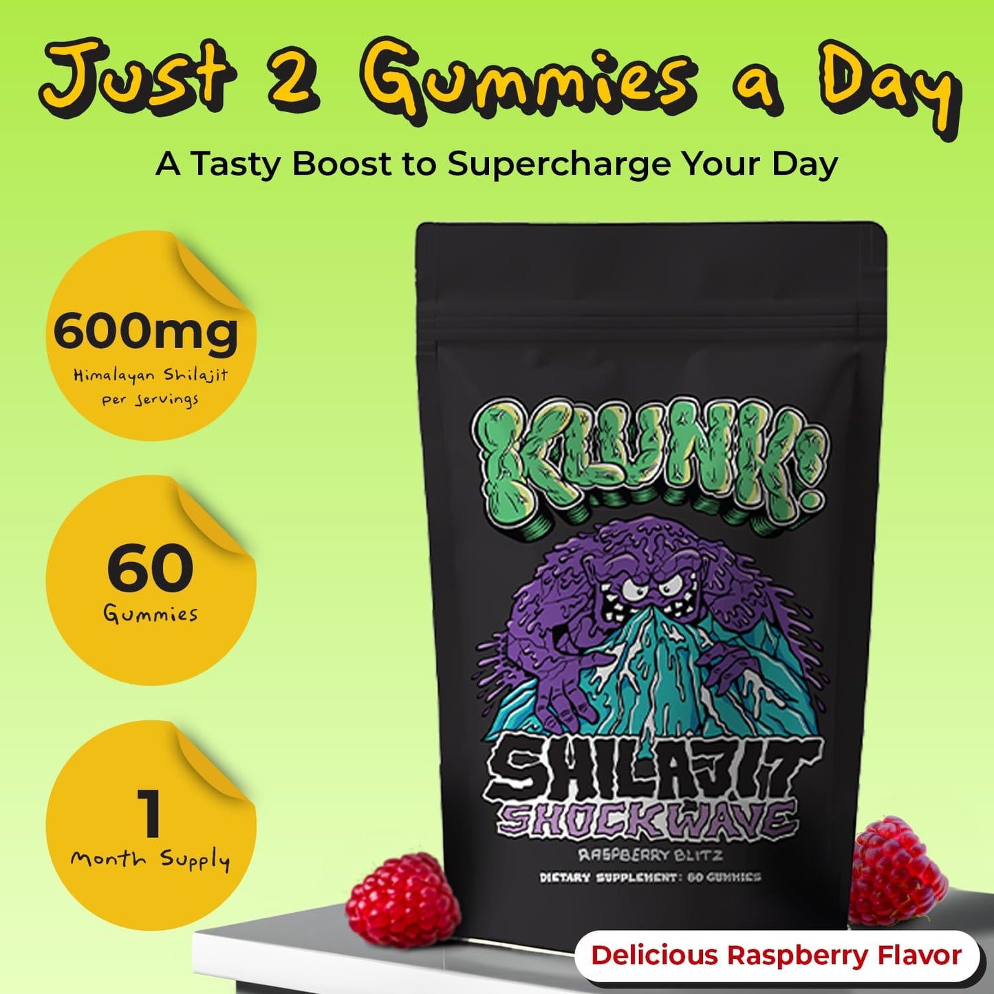 Himalayan Shilajit Gummies - Boost Energy, Stamina, & Recovery - 18,000mg Shilajit - Men & Women - 80+ Minerals - Raspberry, 60 Gummies