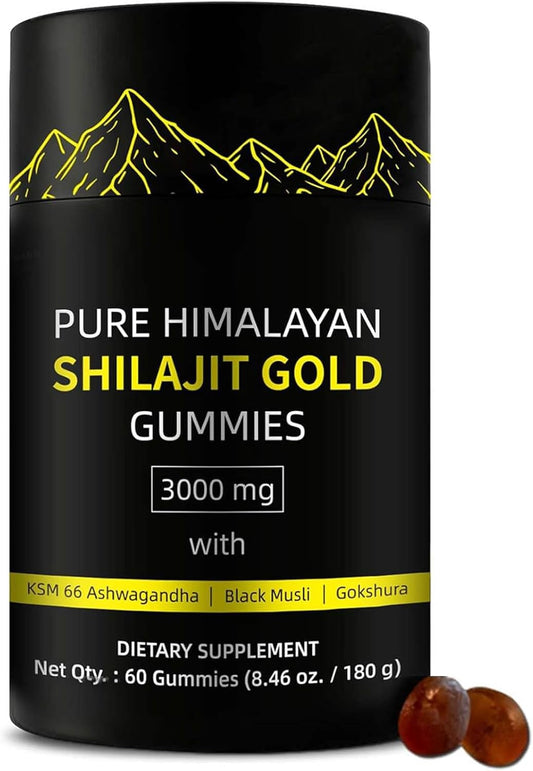 Himalayan Shilajit Gummies with Ashwagandha & Gokshura | Lab Tested | Non-GMO | 85+ Trace Minerals | No Added Sugar | 60 Gummies
