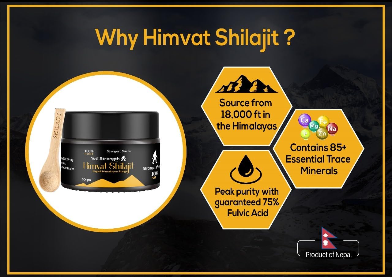 HIMVAT SHERPA Yeti Strength Shilajit Resin: Pure Himalayan Organic Supplement with Trace Minerals - 30 Grams