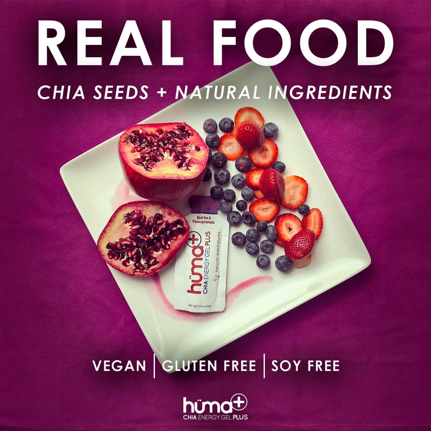 HÜMA CHIA ENERGY GEL Huma Plus - Orange Mango Flavor, 24 Pack, Double Electrolytes, Real Food Energy Gels