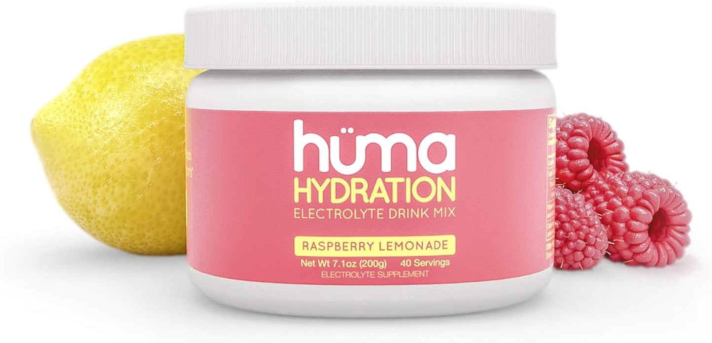 HÜMA CHIA Hydration Drink Mix, Raspberry Lemonade - Low Calorie, High Electrolyte Powder - 100% Natural, 40 Servings
