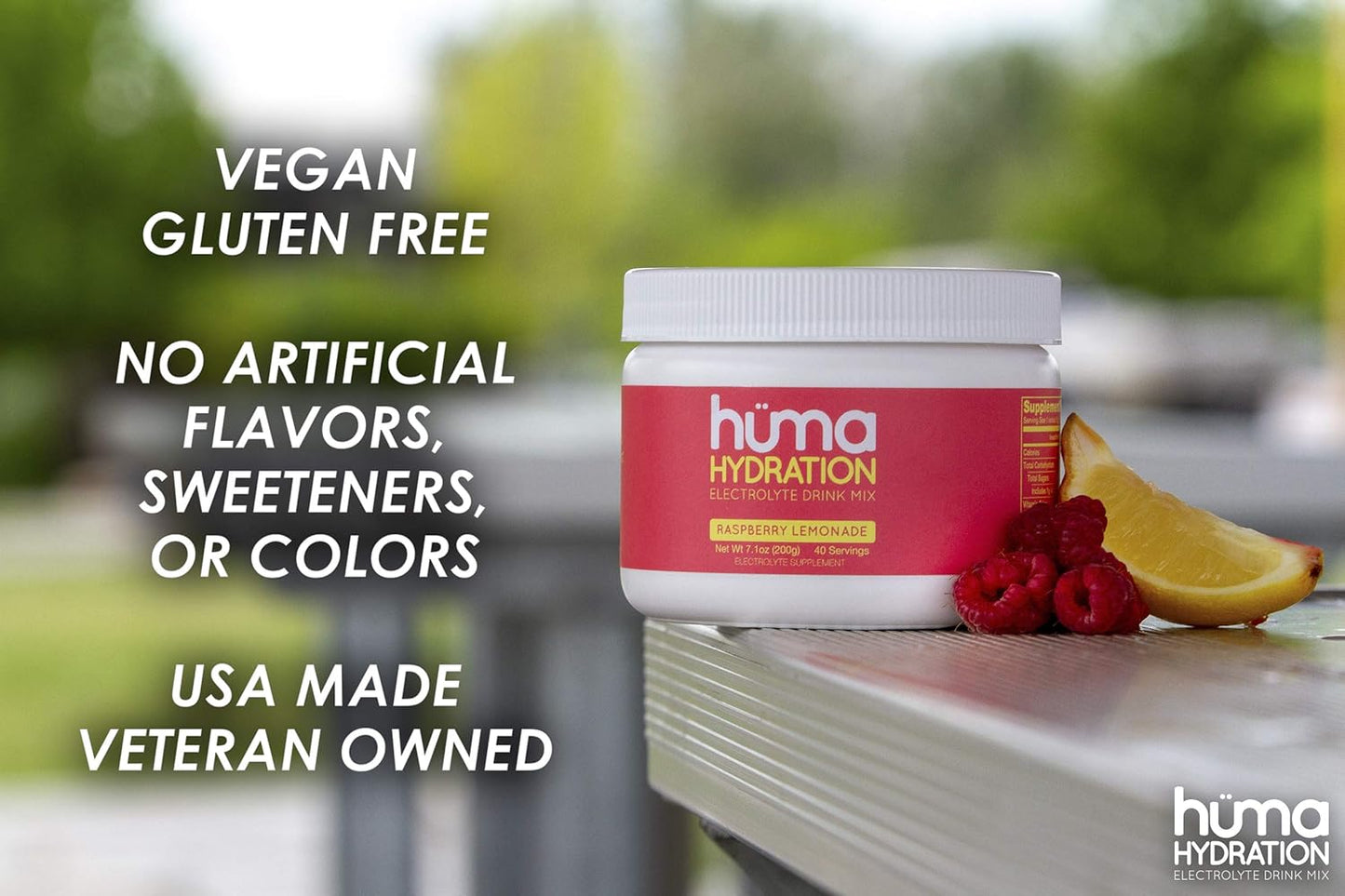 HÜMA CHIA Hydration Drink Mix, Raspberry Lemonade - Low Calorie, High Electrolyte Powder - 100% Natural, 40 Servings