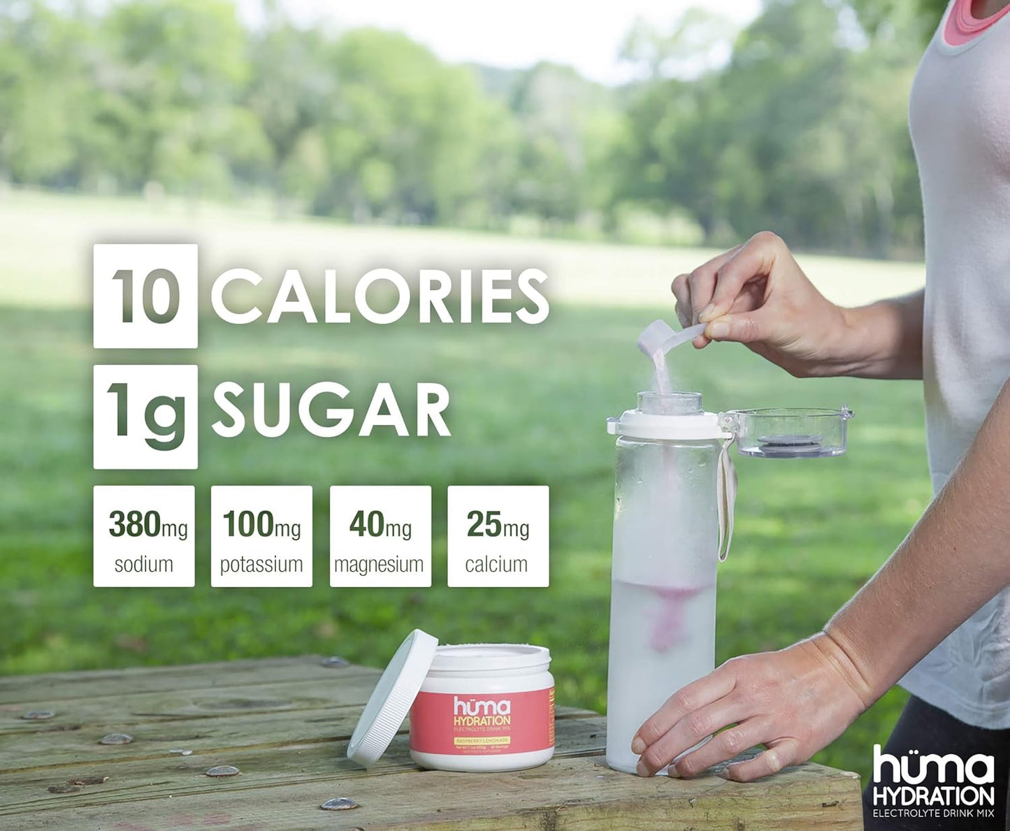 HÜMA CHIA Hydration Drink Mix, Raspberry Lemonade - Low Calorie, High Electrolyte Powder - 100% Natural, 40 Servings