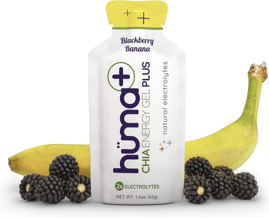 HÜMA Plus Chia Energy Gel - BlackBerry Banana Flavor, 12 Pack - Double Electrolytes, Stomach-Friendly Real Food Energy Gel