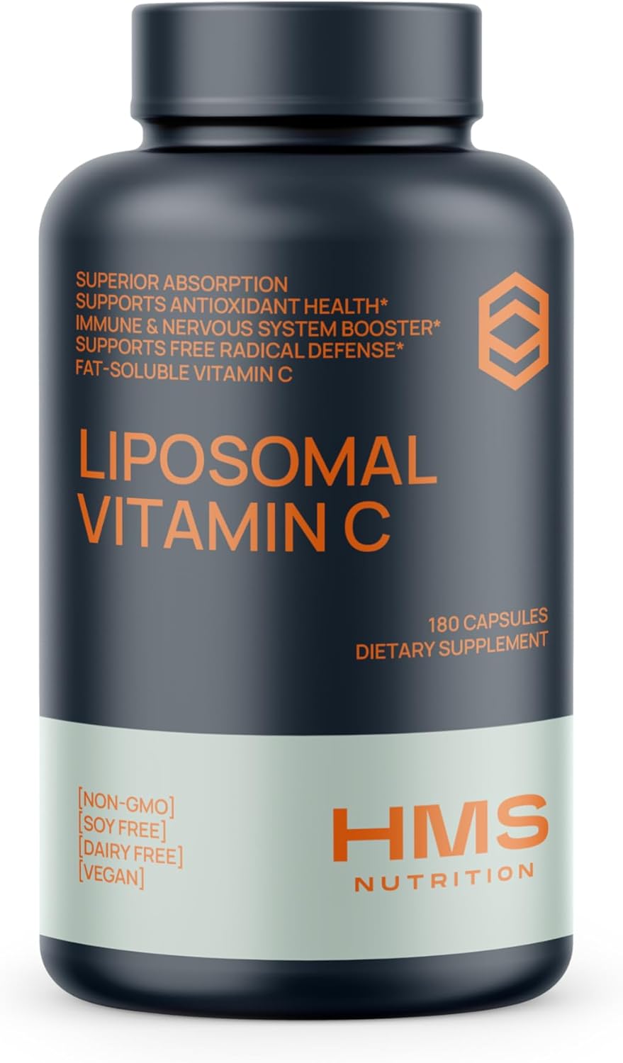 HMS Nutrition Premium Liposomal Vitamin C 1600mg - Non-GMO, Fat Soluble - 180 Capsules, Soy & Dairy Free