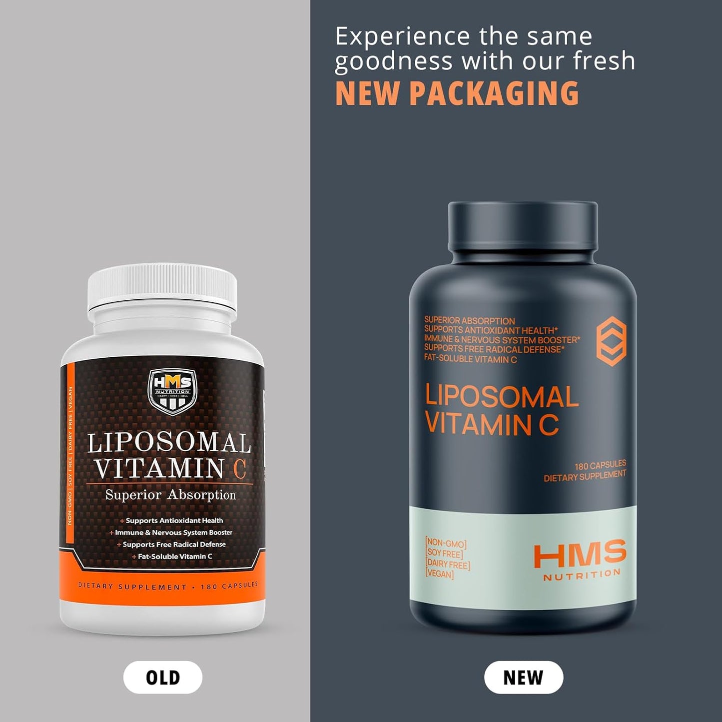 HMS Nutrition Premium Liposomal Vitamin C 1600mg - Non-GMO, Fat Soluble - 180 Capsules, Soy & Dairy Free