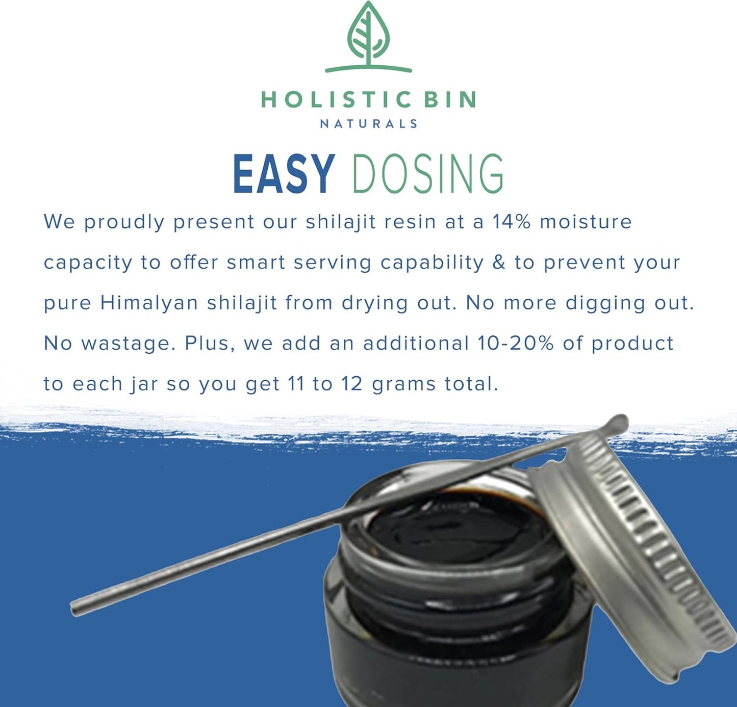 Holistic Bin Black Platinum Shilajit Resin | Purest Himalayan Resin with Fulvic & Humic Acid | Easy to Mix | Includes Serving Spoon