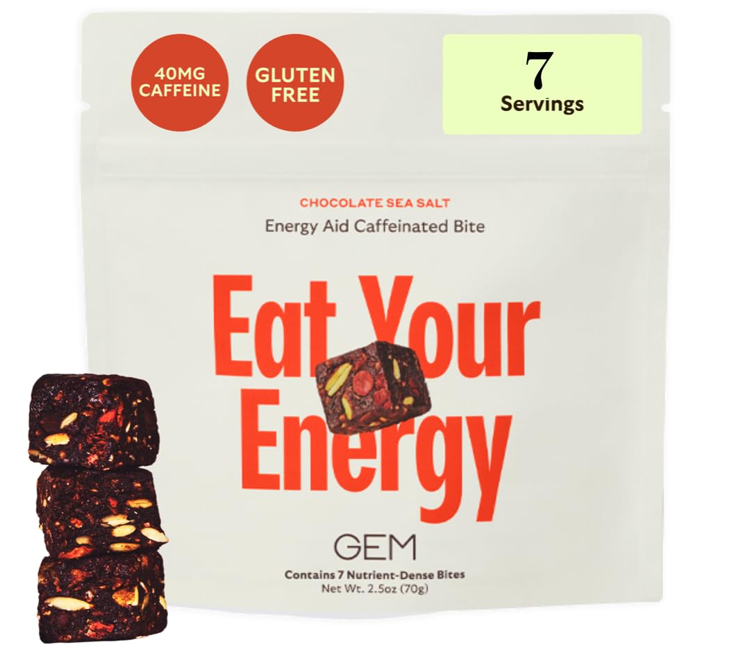 Holistic Energy Boost Bites | Supports Metabolism & Endurance | 40mg Caffeine, Ginseng, L-Theanine | Chocolate Sea Salt Flavor | 7 Servings
