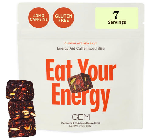 Holistic Energy Boost Bites | Supports Metabolism & Endurance | 40mg Caffeine, Ginseng, L-Theanine | Chocolate Sea Salt Flavor | 7 Servings