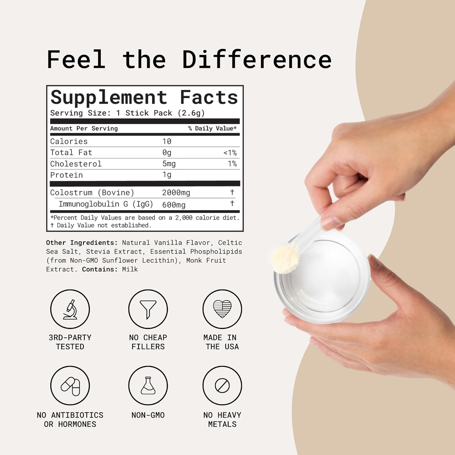 Holistic Human Health Bovine Colostrum Stick Packs | Liposomal & Whole | Convenient Travel Size | High IgG Powder | Ethically Made in USA | Easy Vanilla Mix