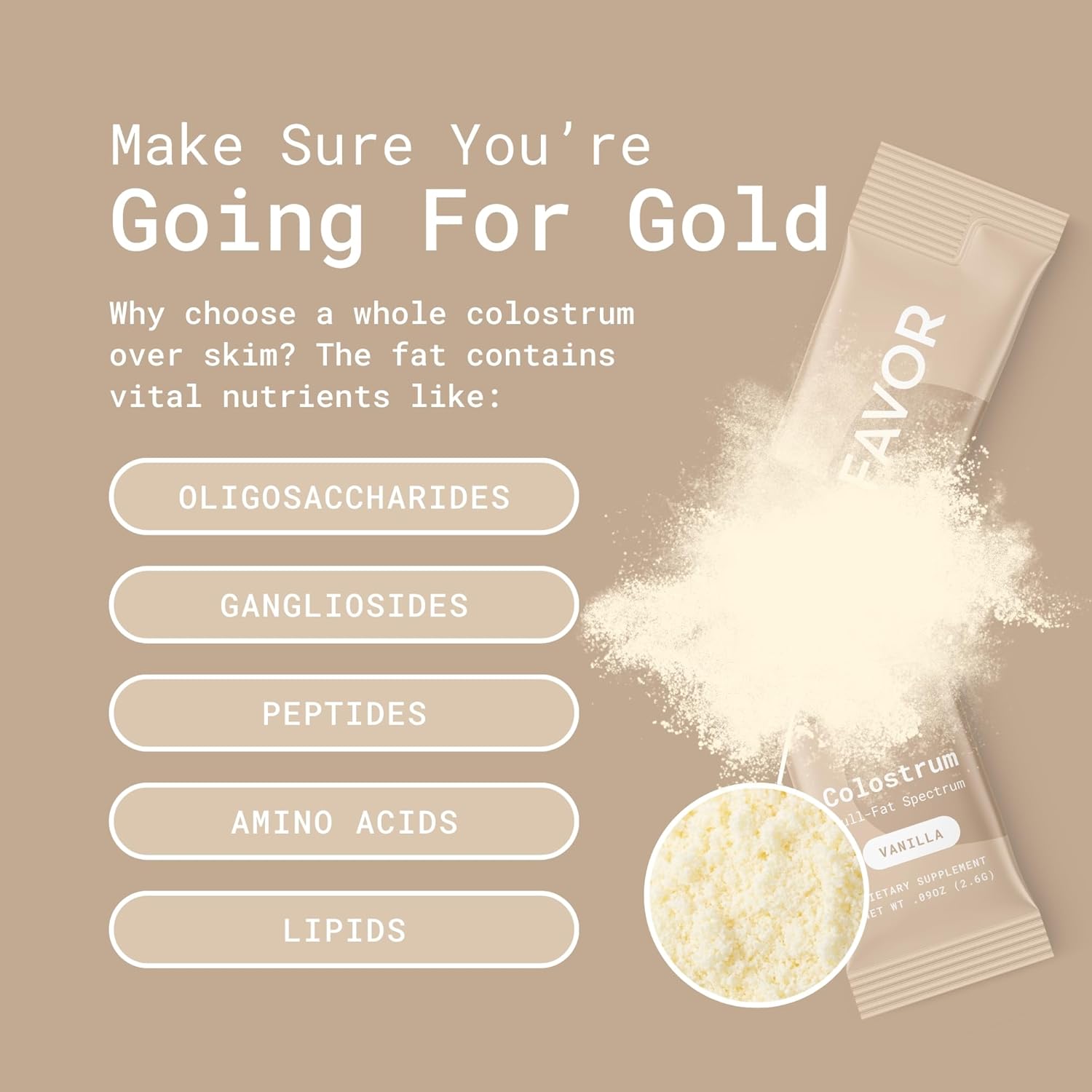 Holistic Human Health Bovine Colostrum Stick Packs | Liposomal & Whole | Convenient Travel Size | High IgG Powder | Ethically Made in USA | Easy Vanilla Mix