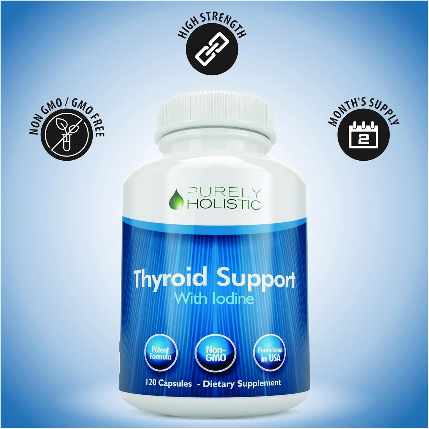 Holistic Thyroid Support Supplement with Iodine - 120 Capsules - 2 Month Supply - L-Tyrosine, B12, Magnesium, Ashwagandha, Kelp - Women's Formula - Non GMO - BoostGo Australia