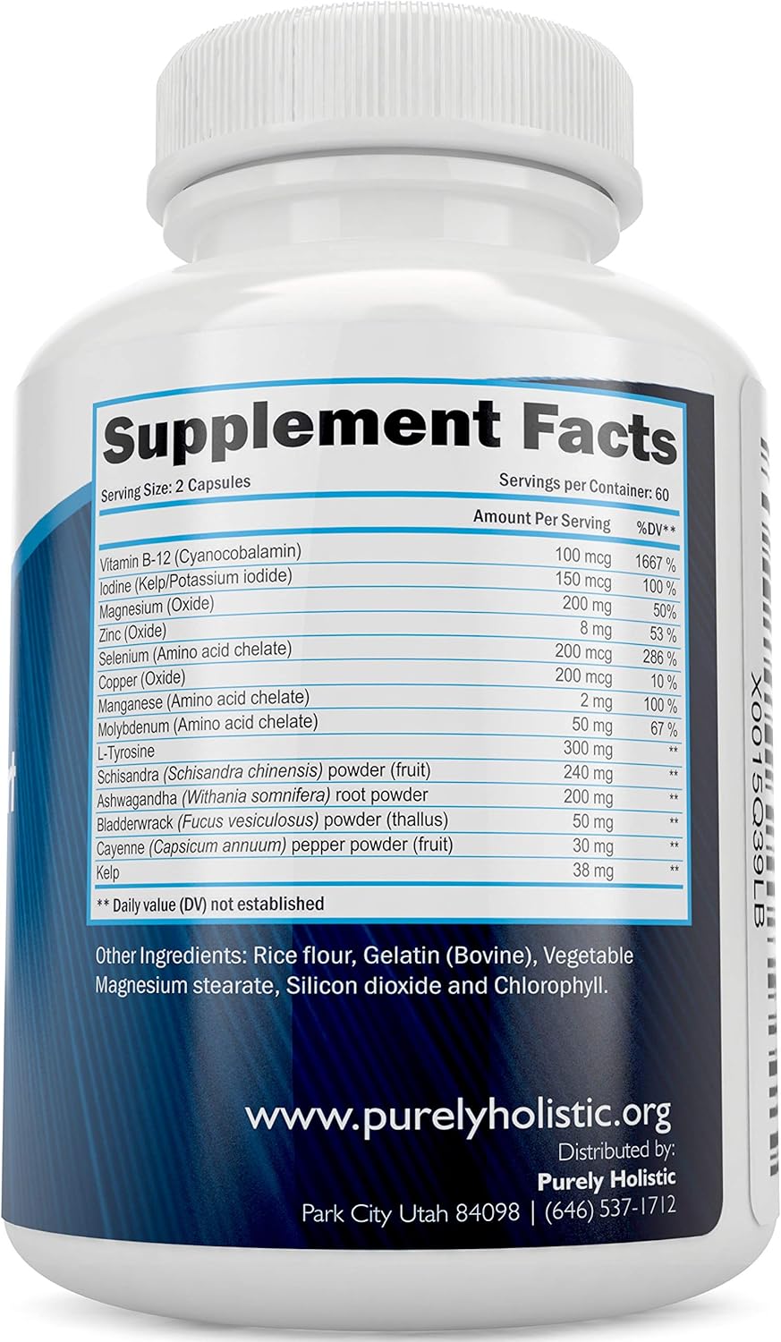 Holistic Thyroid Support Supplement with Iodine - 120 Capsules - 2 Month Supply - L-Tyrosine, B12, Magnesium, Ashwagandha, Kelp - Women's Formula - Non GMO - BoostGo Australia