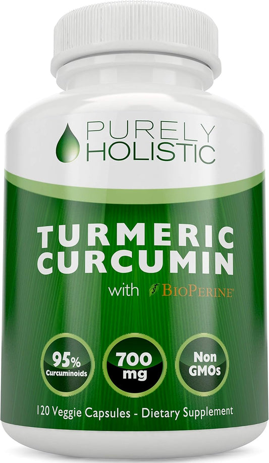 Holistic Turmeric Curcumin Capsules with BioPerine - 120 Vegan Capsules - 700mg Tumeric - Black Pepper Extract 95% Curcuminoids